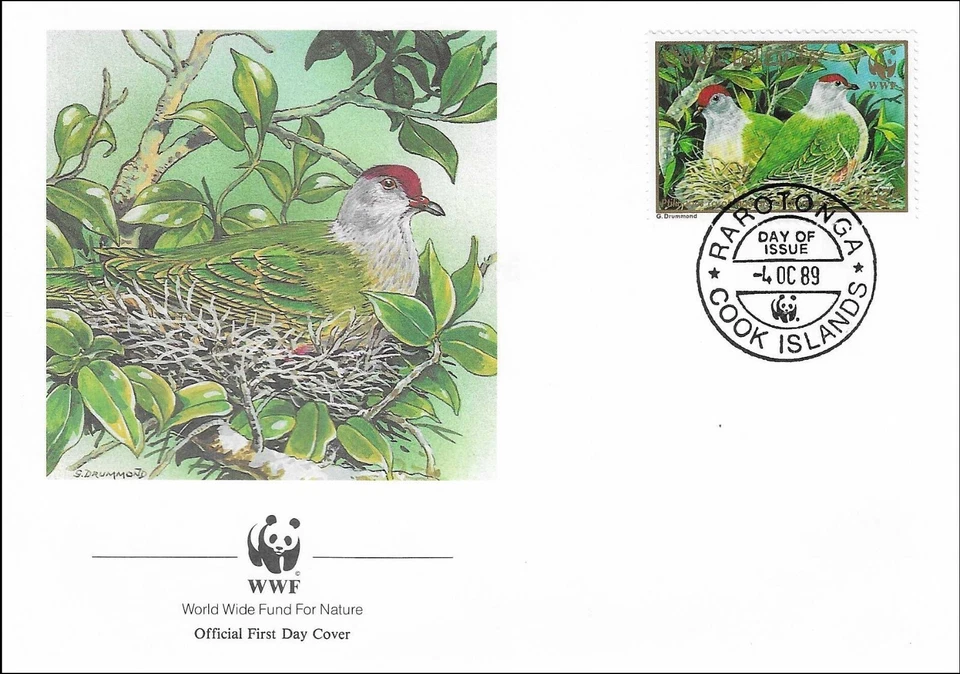 Fruit-Dove Couple Ptilinopus Rarotongensis Birds Nature Cook Islands FDC 1989 - Image 1 of 1
