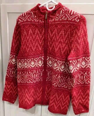 Cárdigan Coldwater Creek Med Fair Isle rojo rosa mezcla de lana brillante cremallera vacaciones Foto 1 de 4