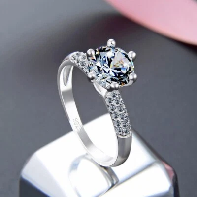 Women 925 Sterling Silver 2CT Diamond Created Wedding Bridal Engagement Ring C2 - Image 1 of 4