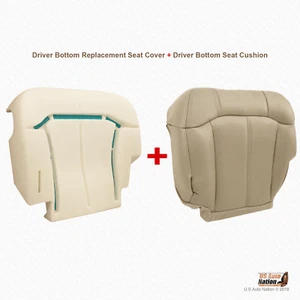 2000 2001 2002 Chevy Tahoe Driver Bottom Leather Seat Cover + Foam Cushion TAN - Picture 1 of 10