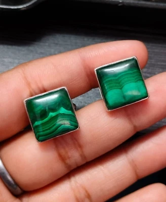 Подарочный аксессуар для мужчин ювелирные изделия серебро запонки квадратные запонки малахит натуральный драгоценный камень - Изображение 1 из 4