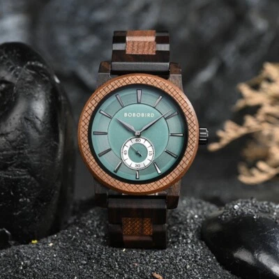 2024 BOBO BIRD Wooden Eco-friendly Men's Quartz Watch Business 3 Bar Engraved - image 1 of 4