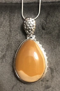 Dark Yellow Mookaite Gemstone Pendant On Silver Snake Chain - Picture 1 of 7