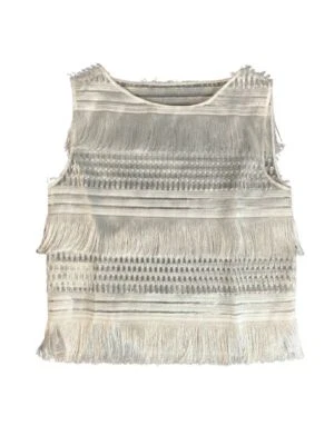 Alberta Ferretti White Fringed Sleeveless Top - Size UK8 - Изображение 1 из 4