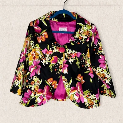 Chaqueta Blazer 3 Sisters Bold Floral Pequeña Grande Negra Rosa Declaración Carrera PL Foto 1 de 4