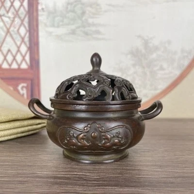 Mesa de té con incensario retro de aleación de cobre de China de 2,3" de diámetro mini quemador de incienso 宣德炉 Foto 1 de 4