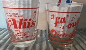 2 Vtg Hawaii Waikiki Outrigger Hotel Aliis Trim Records Glass Whiskey Barware  - Picture 1 of 13