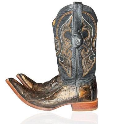 罕见 Los Altos 男式正品鸵鸟牛仔靴尖头 X-Toe 8.5 EE 宽 14 英寸 — 第 1/4 张图片