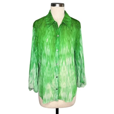 BAILEY 44 Green Clarence Flowy Button Front Blouse Open Sleeves Women's Medium - Image 1 of 4