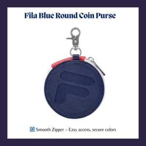 Round Blue Coin Purse Sporty Circular Storage Wallet Small Compact Pouch for Her - Picture 1 of 7