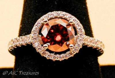 Anillo Halo Moissanita Roja Sandía 1 Ct, Oro Blanco 14k Sobre Plata, Talla 6 Foto 1 de 4