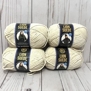 New The Lion Brand Lion Suede 3oz-122 yds Lot of 4 Skeins Color Ecru - Picture 1 of 5