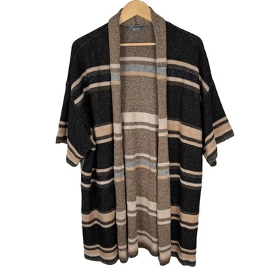 Cárdigan Suéter Vince Tejido Lana Cachemira Rayas, Frente Abierto M/L Negro Camel Foto 1 de 4