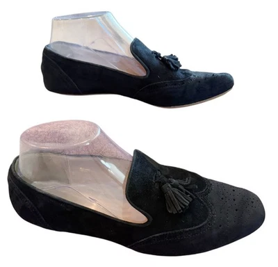 J.Crew Georgie Negro Gamuza Borla Mocasín Plano Cuero Forrado Preppy 7.5 Zapatos Foto 1 de 4