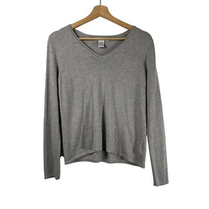 Essentials Damen Seide Kaschmir V-Ausschnitt Langarm Pullover Grau Gr. L - Bild 1 von 6