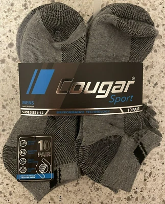 10 Pair Men's Cougar Sport Dry Performance No-Show / Low Cut Socks - 6-12 - Image 1 of 2