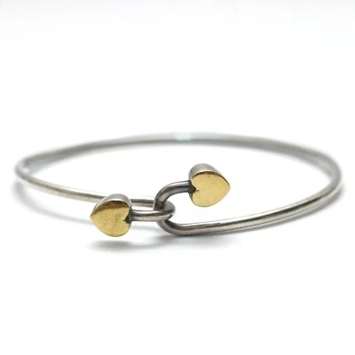 Vintage 1990s Tiffany & Co. 18k Gold Silver Double Heart Hook Bracelet Bangle - Image 1 of 4
