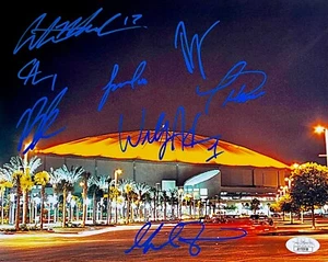 FOTO FIRMADA AUTOGRAFIADA POR TAMPA BAY RAYS 8" X 10" LOWE ADAMES PHAM CERTIFICADO JSA - Imagen 1 de 8