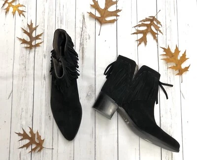Bella Vita Talla 10 N Negro Gamuza Cuero Flecos Tobillo Moda Botas Botín Mujer Foto 1 de 3