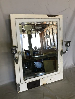 VTG Recessed Medicine Cabinet Beveled Mirror Chrome Sconces Old Metal 613-23B - Image 1 of 4