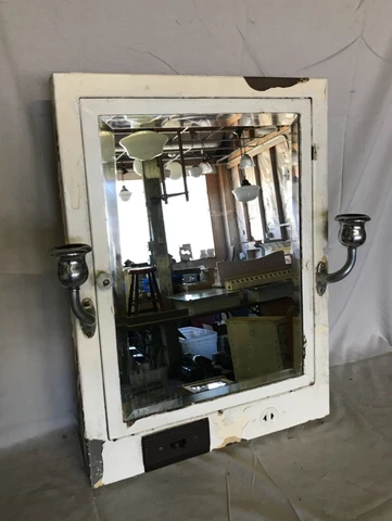 VTG Recessed Medicine Cabinet Beveled Mirror Chrome Sconces Old Metal 613-23B Cover