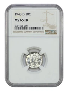 1943-D 10C NGC MS65FB - Mercury Dime - Picture 1 of 2