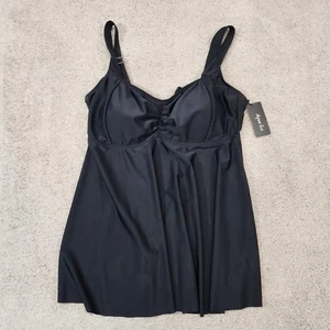 Aqua Eve Spaghetti Strap Black Bathing Suit Tankini Top Size XXL NEW - Picture 1 of 9
