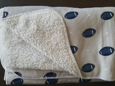 S L S.L. Home Fashions Football Star Baby Blanket Sports Gray Blue Sherpa Lovey  - Image 1 of 4