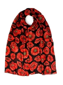 NEW Poppy Print Scarf Women Fashion Soft  Lightweight Scarves  Shawl Cover Up - Picture 1 of 4