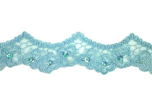 White Green Hot Pink Aqua Blue Yellow 1.6" Embroidered Beaded Lace Trim by Yard - Picture 1 of 9
