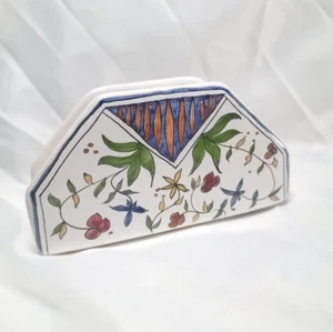 Napkin Holder White Pottery Hand Painted The Papery Lis Ceramics Floral Cottage  - Picture 1 of 12
