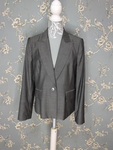 TM Lewin Women's Wool Blazer Jacket Size 16 Grey Single Breast Workwear Smart - Picture 1 of 15