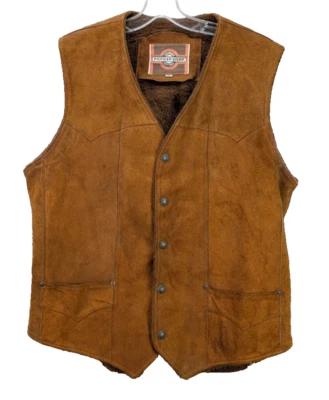 Chaleco de gamuza de cuero Pioneer Wear para hombre talla 40 marrón forrado de sherpa vaquero occidental Foto 1 de 4