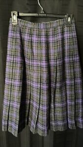 Womens Medium Skirt Vintage Wool Pleated Plaid Grunge Punk Classic Purple Black