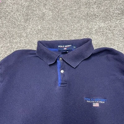 Винтажная синяя мужская рубашка-поло Polo Sport Ralph Lauren с флагом США XL - Изображение 1 из 4