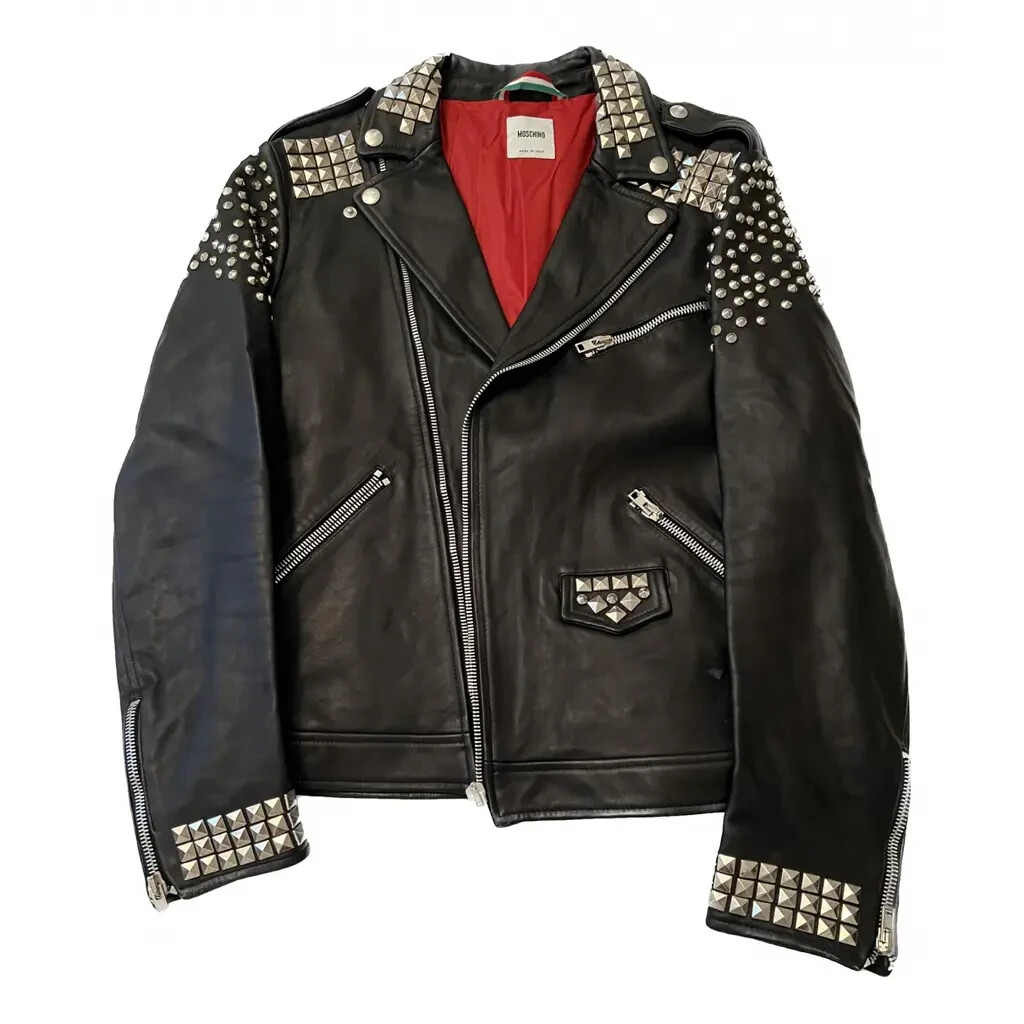 Sale❗️モスキーノ ヴィンテージライダースジャケット レザージャケット Moschino Red Black White Leather LOVE Moto Jacket Fringe | eBay