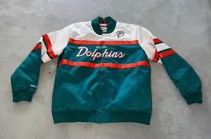 🐬 MIAMI DOLPHINS 🐬  Mitchell & Ness Throwback Heavyweight 2-Tone Satin Jacket - Picture 1 of 8