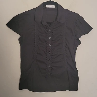 Viktor & Rolf black button up cap sleeve blouse Sz 40 - Image 1 of 4