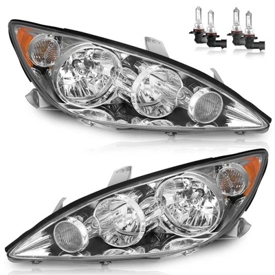 Pair Headlights Assembly For 2005-2006 Toyota Camry Chrome Headlamps w/ Bulbs Foto 1 de 4