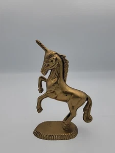 Vintage massiv Messing Einhorn Statue Figur Aufzucht Pferd Figur 9" Wohndeko - Bild 1 von 5