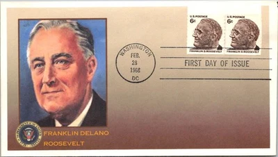 FDC 1968 SC #1305 Franklin Roosevelt Gold Cachet - Washington DC - Pair - J21667 - Image 1 of 2