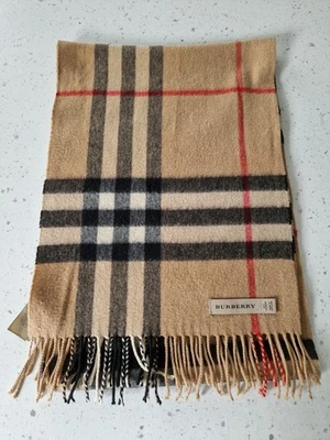 BURBERRY Brown Check 100% Cashmere Fringe Scarf *AUTHENTIC* - Image 1 of 4
