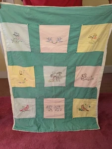 Vintage Embroidered Baby Quilt - Picture 1 of 9
