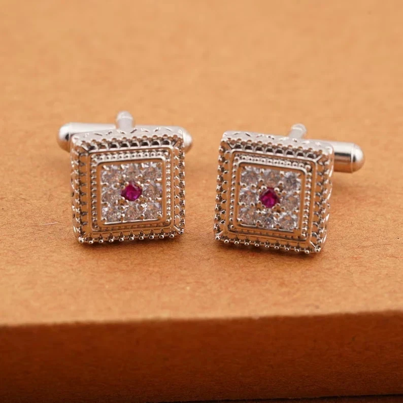 Gemelos de boda de turmalina creados en laboratorio de corte redondo de 3 quilates con acabado en oro blanco de 14 quilates Foto 1 de 3