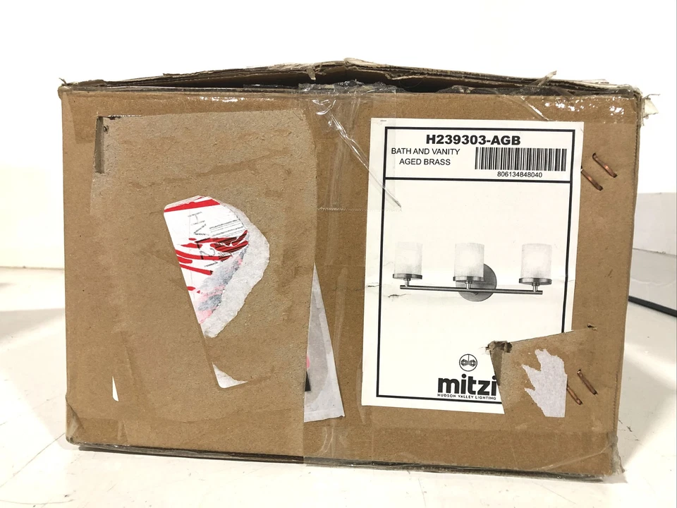 Mitzi Ryan 3 光老年黄铜梳妆灯透明磨砂罗纹玻璃 — 第 1/3 张图片