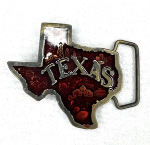 Vtg TEXAS Koleaco Belt Buckle Brass Enamel State Shape 1970's - Picture 1 of 4