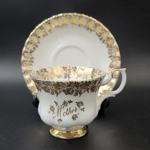 Royal Albert "Mother" Montrose Shape Tea Cup & Saucer  White & Gold Rose & Fern - Foto 1 di 15