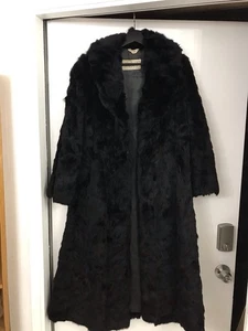 Vintage Genuine China Rabbit Fur - Long Coat-48” Long -Black- Médium  - Picture 1 of 6