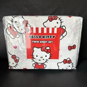 NEW Hello Kitty By Sanrio Pink Red bows Hearts kids Twin Sheet Set 100% cotton - Picture 1 of 3