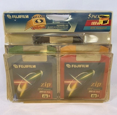 Paquete de 5 discos con cremallera FujiFilm de 100 MB con estuches para joyas formato IBM multicolor Foto 1 de 2